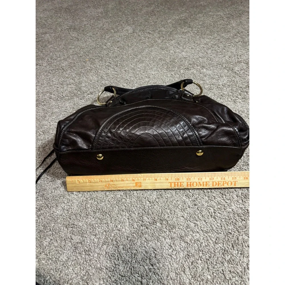 Bulga Dark Brown Pebbled Leather Satchel Hobo Bag Gold Ring Hardware
